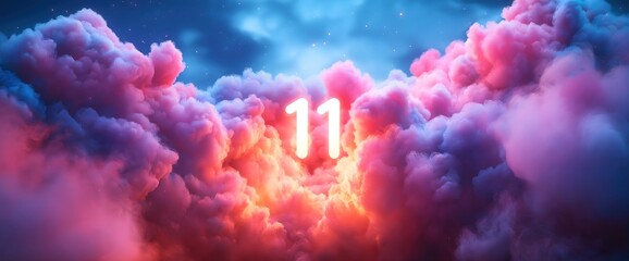 Glowing number 11 amid vibrant clouds. Singles Day celestial celebration
