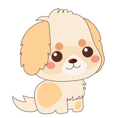 Beige Kawaii Dog Puppy Character Icon. Funny Cute Domestic Dog Animal Cartoon Doodle Element. Small Fluffy Home Mascot. Positive Childish Decoration Symbol.