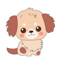 Beige Kawaii Dog Puppy Character Icon. Funny Cute Domestic Dog Animal Cartoon Doodle Element. Small Fluffy Home Mascot. Positive Childish Decoration Symbol.