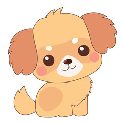 Beige Kawaii Dog Puppy Character Icon. Funny Cute Domestic Dog Animal Cartoon Doodle Element. Small Fluffy Home Mascot. Positive Childish Decoration Symbol.