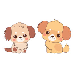 Beige Kawaii Dog Puppy Character Icon. Funny Cute Domestic Dog Animal Cartoon Doodle Element. Small Fluffy Home Mascot. Positive Childish Decoration Symbol.