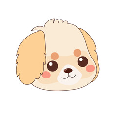 Beige Kawaii Dog Puppy Character Icon. Funny Cute Domestic Dog Animal Cartoon Doodle Element. Small Fluffy Home Mascot. Positive Childish Decoration Symbol.