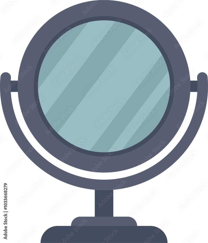 Poster round desktop makeup mirror is standing on a table, reflecting light from an unknown source