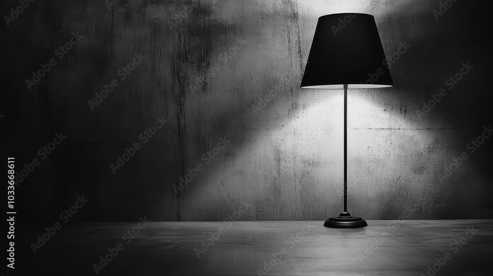 Poster a minimalist image of a table lamp against a textured concrete wall, creating a cozy reading book