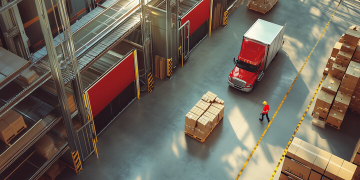 E-commerce logistics process illustrated with efficient parcel sorting centers, swift truck transportation, and delivery personnel bringing packages to customers' doors, showcasing the speed and conve