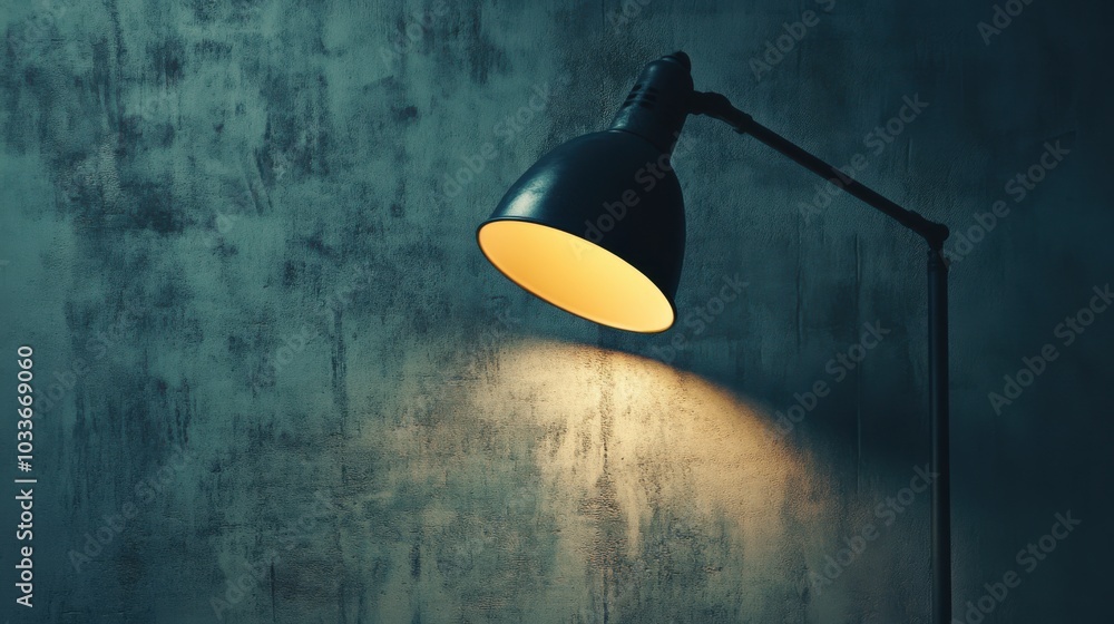 Poster a minimalist image of a table lamp against a textured concrete wall, creating a cozy reading book