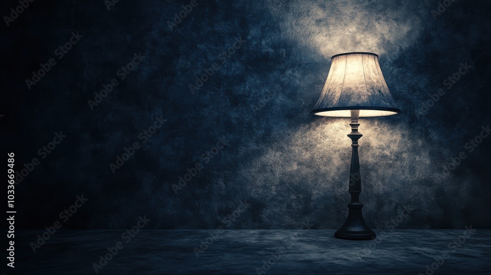 Poster a minimalist image of a table lamp against a textured concrete wall, creating a cozy reading book
