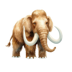 Obraz premium Watercolor illustration of a woolly mammoth, isolated, prehistoric animal concept. 