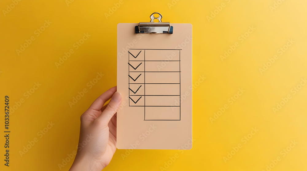 Poster an immaculate representation of a paper checklist on a bright background, suitable for enhancing tim