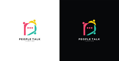people talk logo diversity family together human unity with chat bubble vector icon illustration.