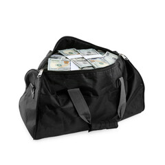 Dollar banknotes in bag isolated on white