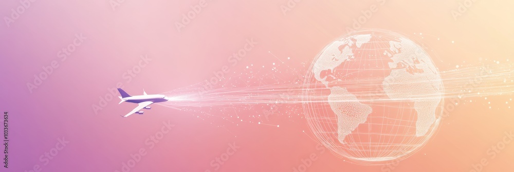Aufkleber An airplane departs from a minimalist globe, creating a trail that highlights the essence of global exploration and adventure. Generative AI