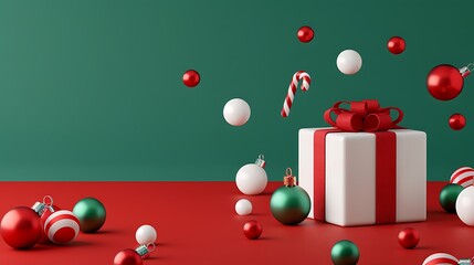 3D Rendering of Christmas Gift Box with Ornaments