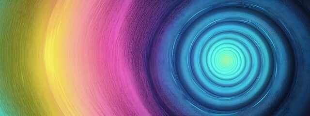 Abstract concentric rainbow swirl background with blue center.