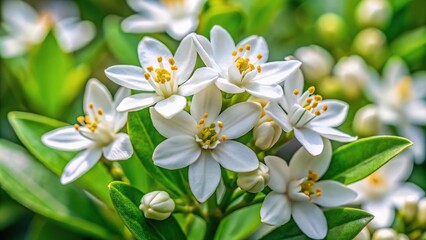 Obraz premium Close-up white flower of Choisya ternata or Mexican orange blossom in spring background