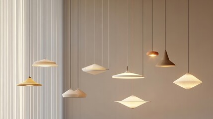 Collection of trendy lighting fixtures in PNG format, showcasing sleek pendants, sculptural lamps, and minimalist chandeliers.