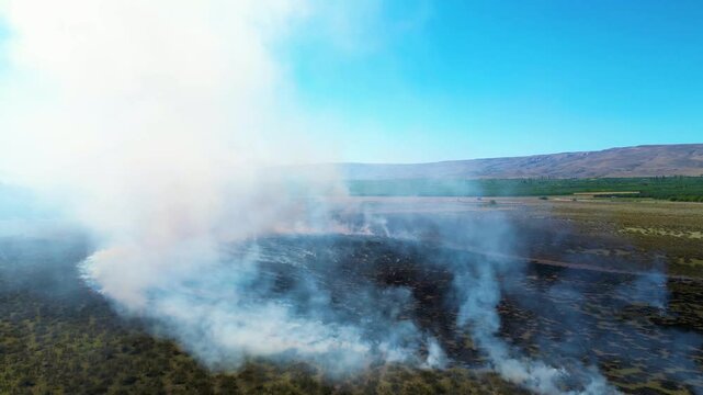 Burning Grass in Large Field