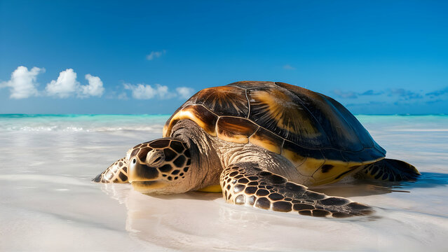 turtle sleeping on the beach