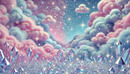 夢幻のクリスタル雲: ファンタジー背景やデザインプロジェクト向けの煌めく世界

