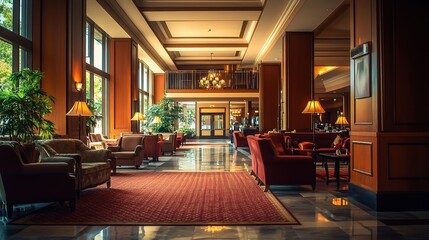 Elegant Hotel Lobby with Comfortable Seating Area