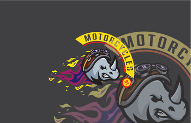 Aggressive Rhinoceros Mascot in Aviator Helmet for Motorcycle Brand