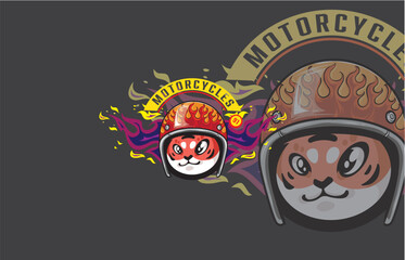 Cute Tiger in Motorcycle Helmet Design for Apparel