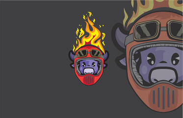 Fiery Bull Rider in a Moto Helmet