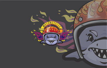 Fierce Shark in a Flame Motorcycle Helmet, Ready to Ride
