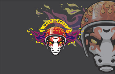 A striking graphic of a flaming skull wearing a motorcycle helmet, featuring vibrant colors and dynamic flames, symbolizing passion, speed, and adventure. Perfect for promoting motorcycling themes and