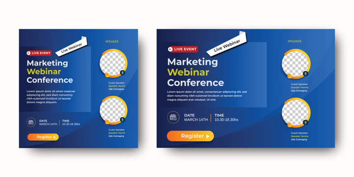 digital business marketing strategies live webinar banner invitation social media instagram post template, online conference webinar invitation social media post design
