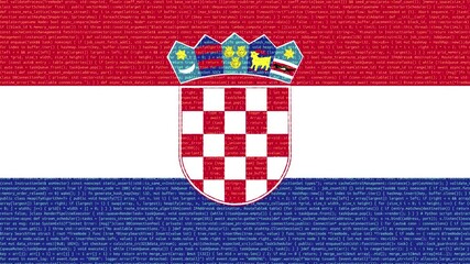 Binary code on flag of Croatia. Program source code or Hacker concept on Croatian flag. Croatia digital technology security, hacking or programming - Powered by Adobe