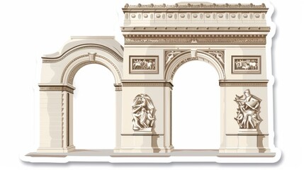 High-Quality PNG Sticker of the Iconic Arc de Triomphe Isolated on a White Background for Creative Designs