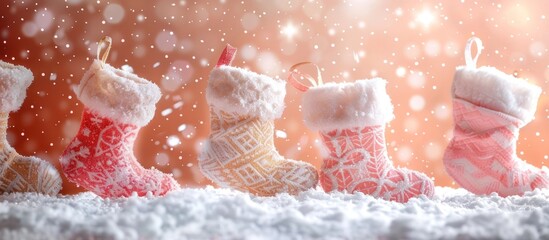 Cozy Christmas in red white and pink patterns against a snowy winter backdrop with sparkling snowflakes and a festive cheerful atmosphere  A magical