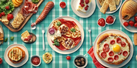 A Vibrant Culinary Spread: Indulging in a Diverse Selection of Delicious Food and Desserts