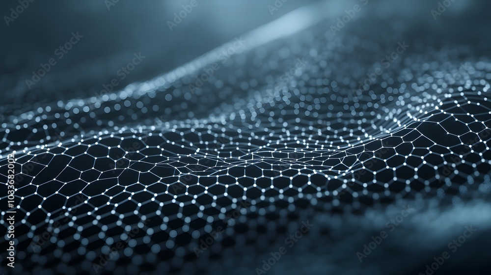 Aufkleber abstract wavy network of interconnected white hexagon nodes