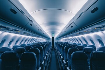 Interior of a modern passenger plane aircraft airplane interior.