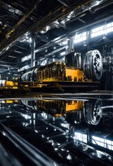 Obraz premium close view polished steel surface reflecting light industrial settings, reflection, texture, metal, shine, design, craftsmanship, quality, pattern, detail