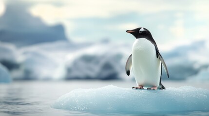 Fototapeta premium A lone penguin on a piece of ice in the Antarctica