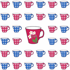 Obraz premium Glasses, tea cups, color pattern, white background