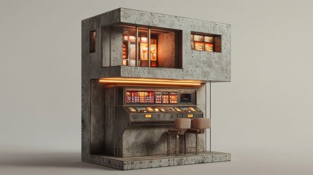 Modern slot machine inspired by brutalist architecture and Modulor system