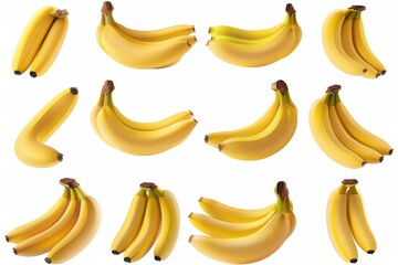 High-Quality Banana Set Isolated on White Background Perfect for Nutrition, Cooking, and Marketing Designs
