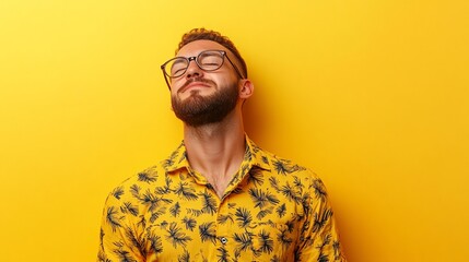 Person in a casual shirt rubbing their sore shoulder with a pained expression on a bright surface Stock Photo with side copy space
