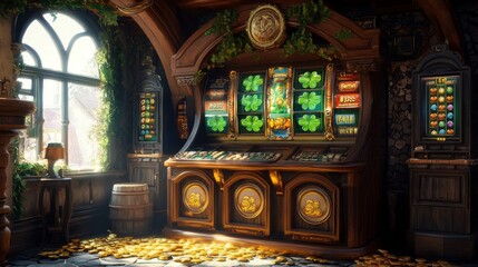 Obraz premium Celticthemed slot machine with Irish symbols and bonus games