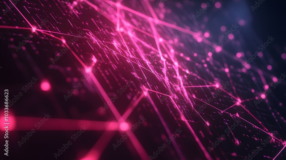 Poster abstract digital network with pink glowing lines and nodes