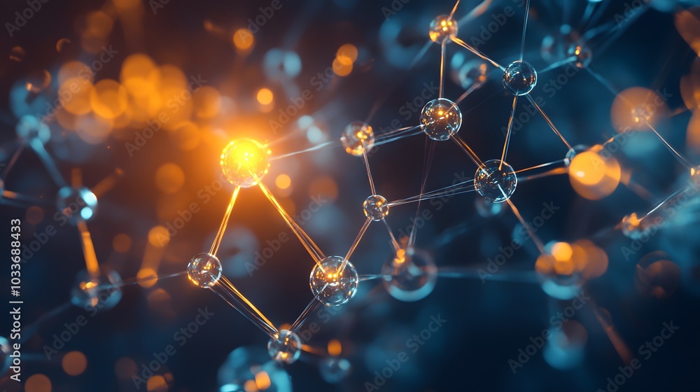 Wall mural abstract molecular structure with glowing spheres and lines