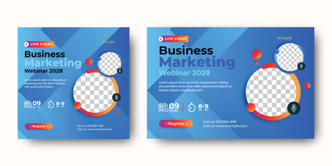digital business marketing strategies live webinar banner invitation social media instagram post template, online conference webinar invitation social media post design