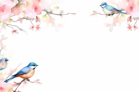 Painting birds border nature flower plant.