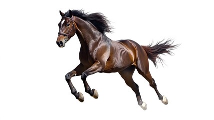 Fototapeta premium Bay stallion run gallop isolated on white. 
