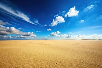 ground level shot of sandy plain with blue sky reflection