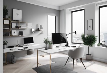 sleek workspace decor essential travel items displayed modern organized setup, essentials, desk, laptop, chair, notebook, pen, plant, accessories